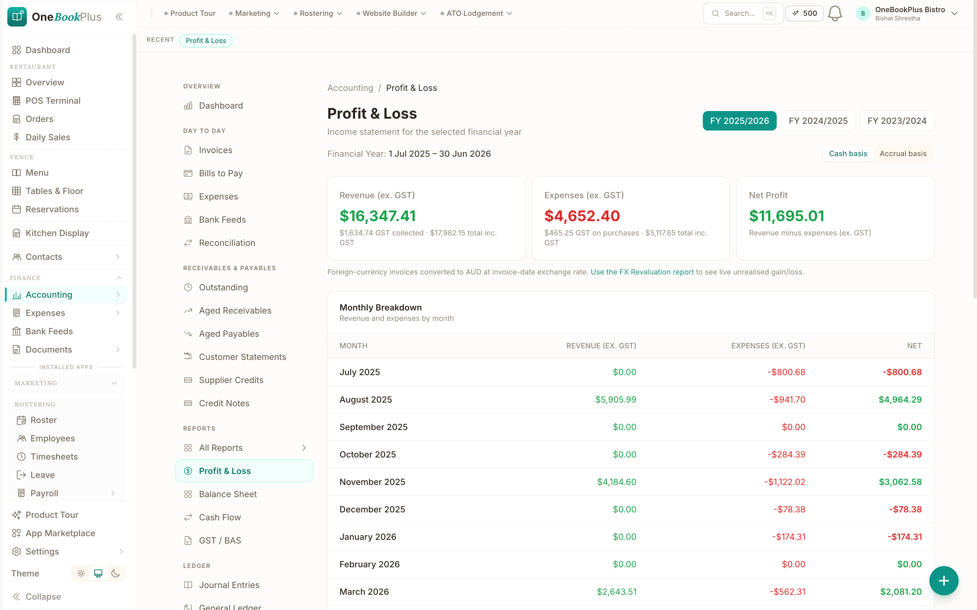 Accounting & BAS in the OneBookPlus web app