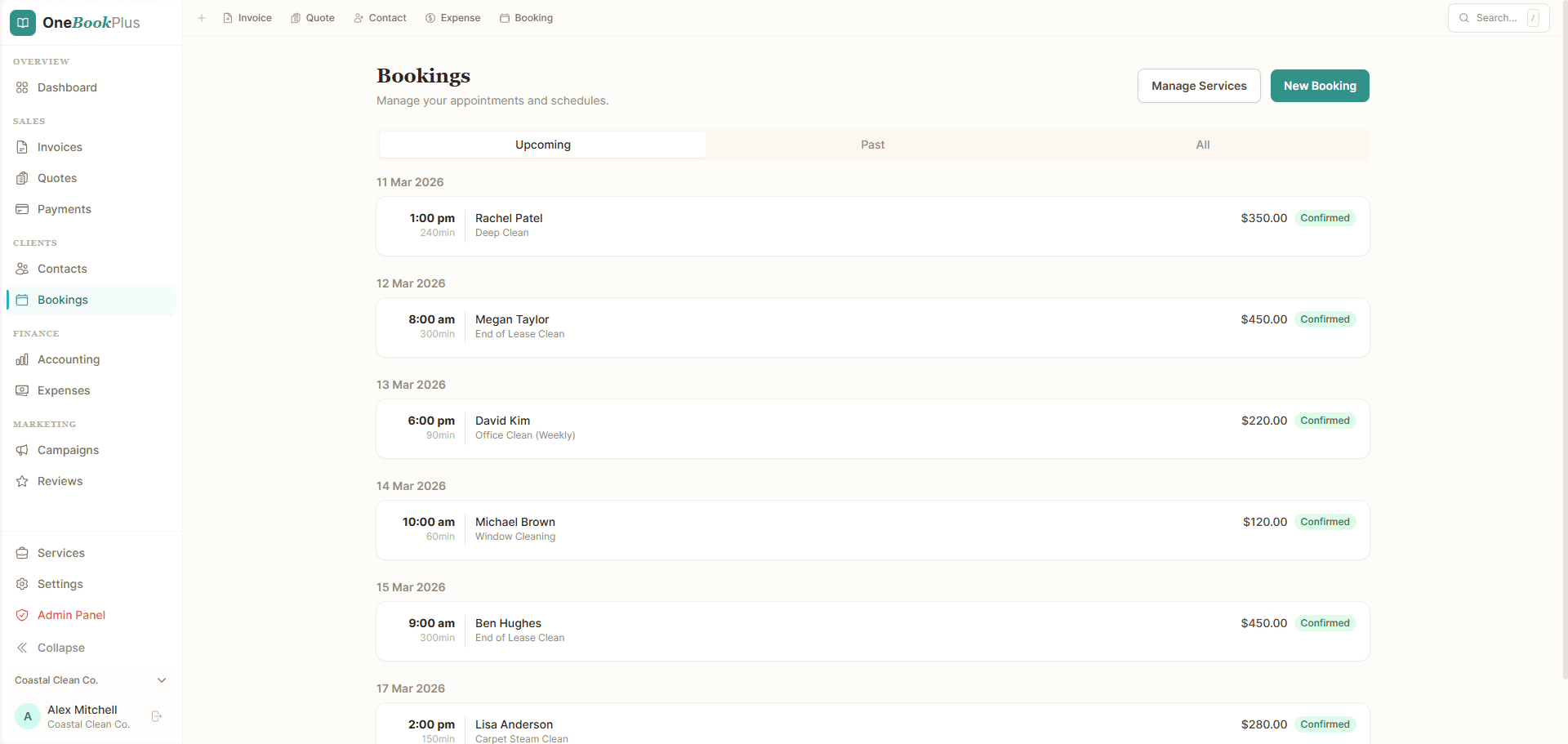 Scheduling & Booking — OneBookPlus