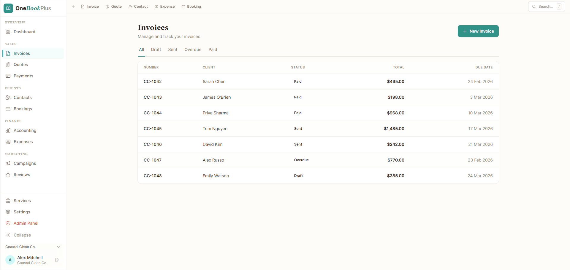 Smart Invoicing — OneBookPlus