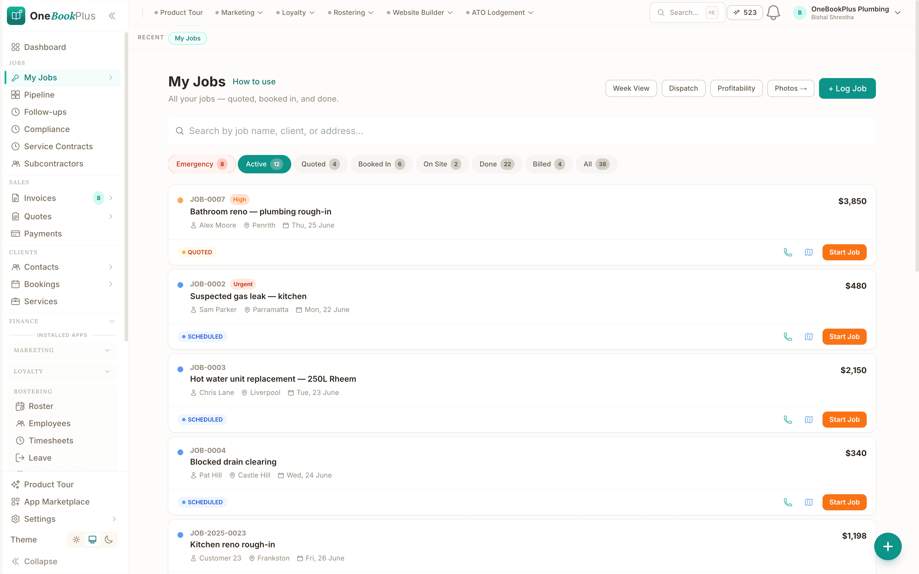 Jobs pipeline in the OneBookPlus web app