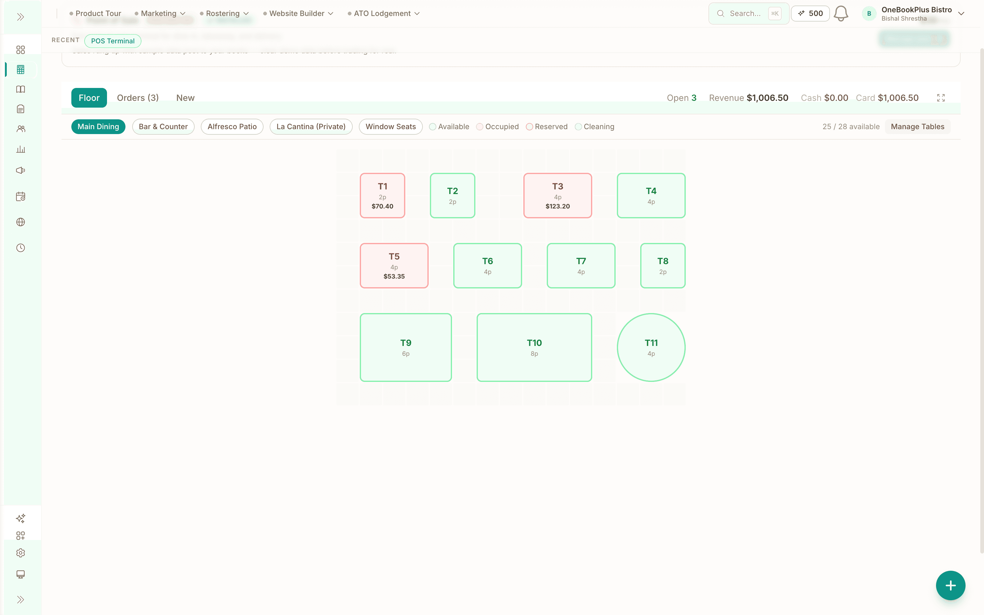 Point-of-sale terminal in the OneBookPlus web app